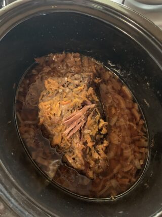 cooked meat in crockpot